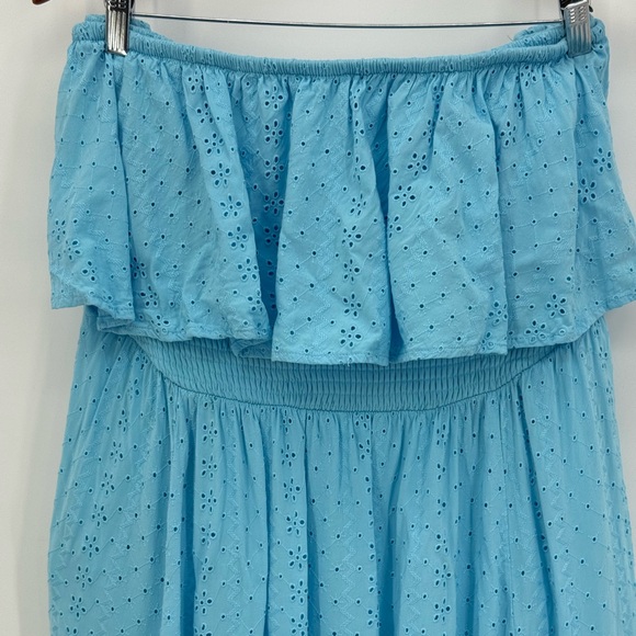Torrid Maxi Eyelet Strapless Smocked Bodice Dress Light Blue Size 3X - Picture 4 of 11